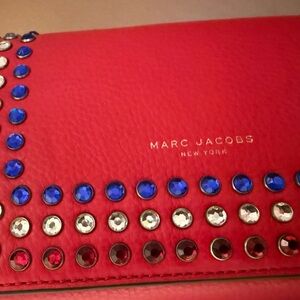 Marc Jacobs Red Clutch with Belt and Multicolor Studs